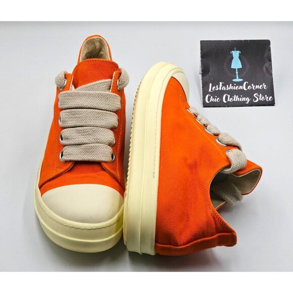 Rick Owens DRKSHDW Men's Orange Jumbo Lace Low Top Sneakers Sz 12 (45) 2817 - Picture 13 of 16